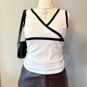 British Khaki White Tank Top with Black Trim and Bow
